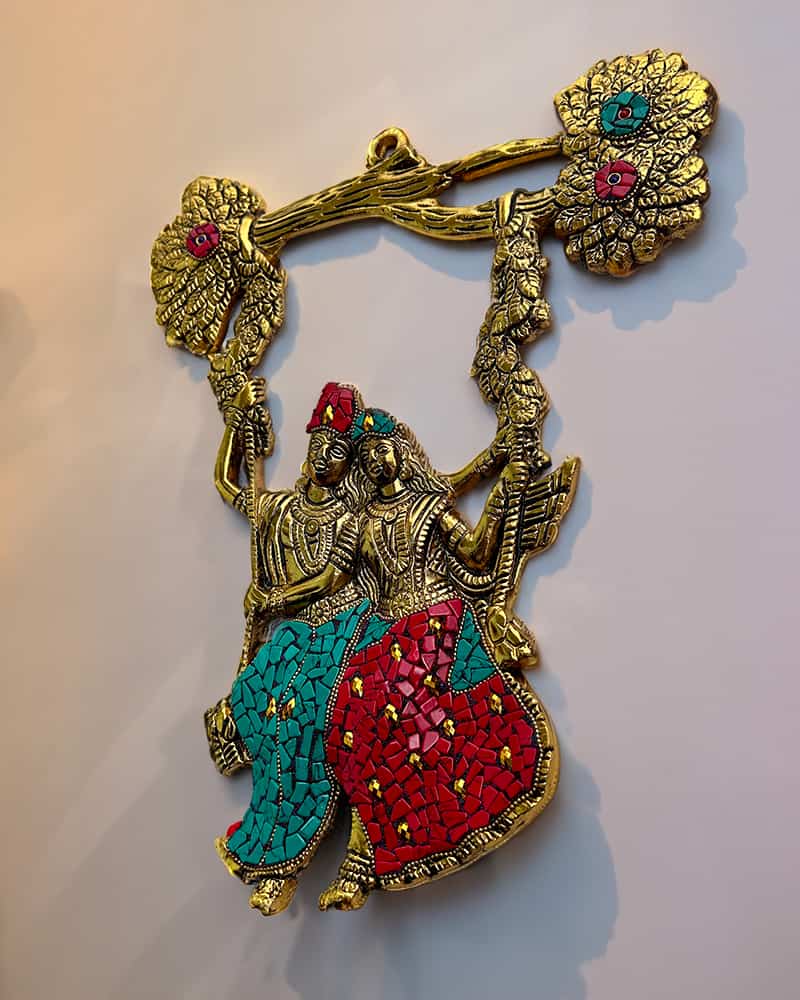Radha Krishna Brass Finish Wall Hanging Antique Idol