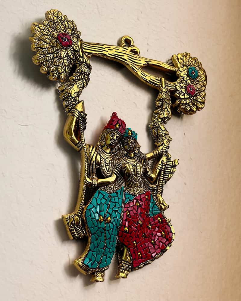 Radha Krishna Brass Finish Wall Hanging Antique Idol